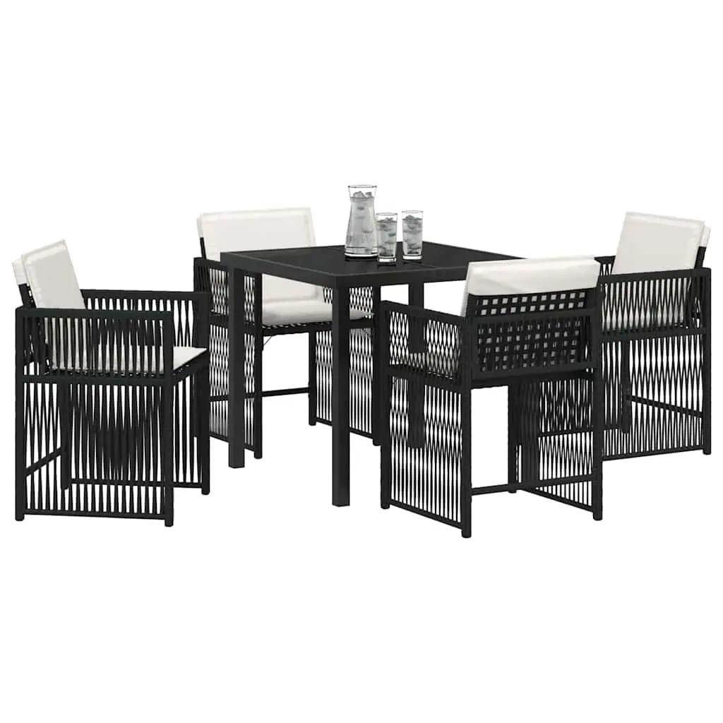 Outdoor Furniture Set Black Poly Rattan Dining Table and Chairs 5 Piece Collection