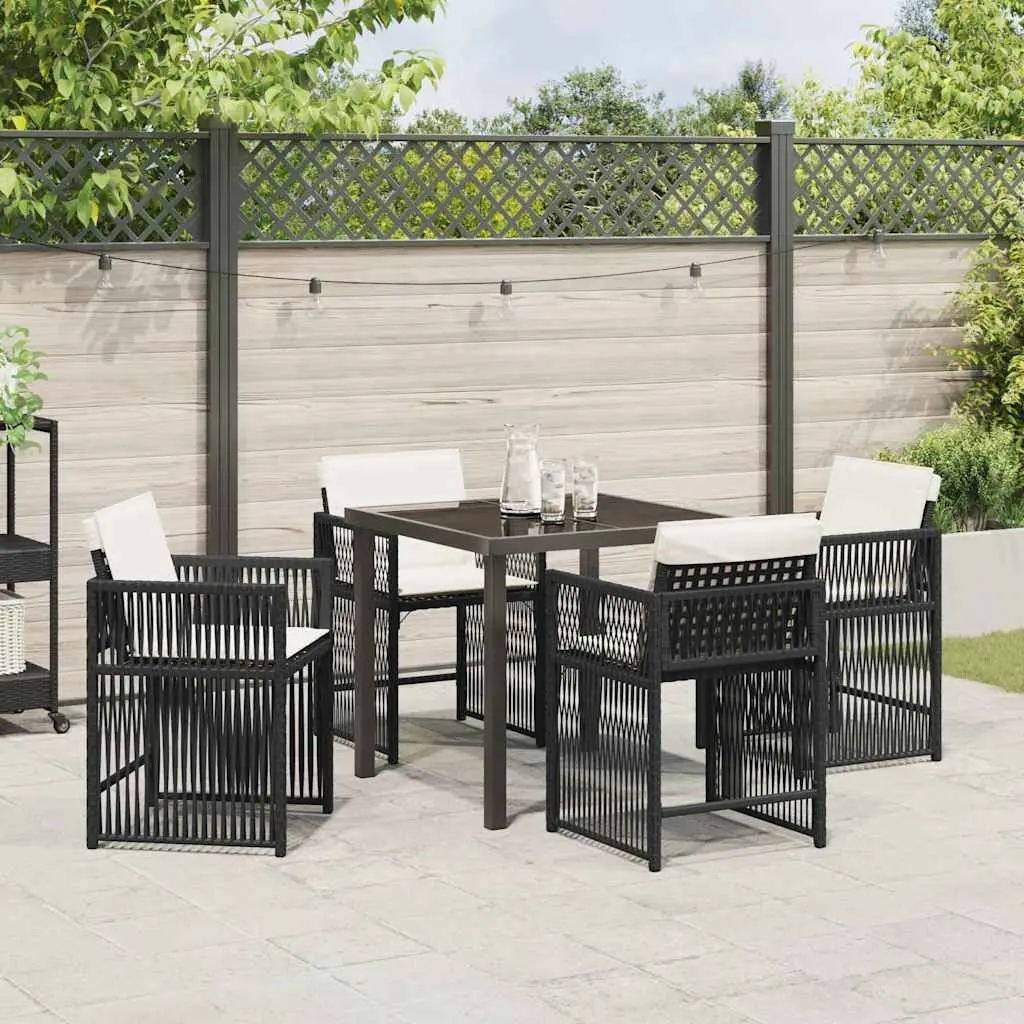 Outdoor Furniture Set Black Poly Rattan Dining Table and Chairs 5 Piece Collection