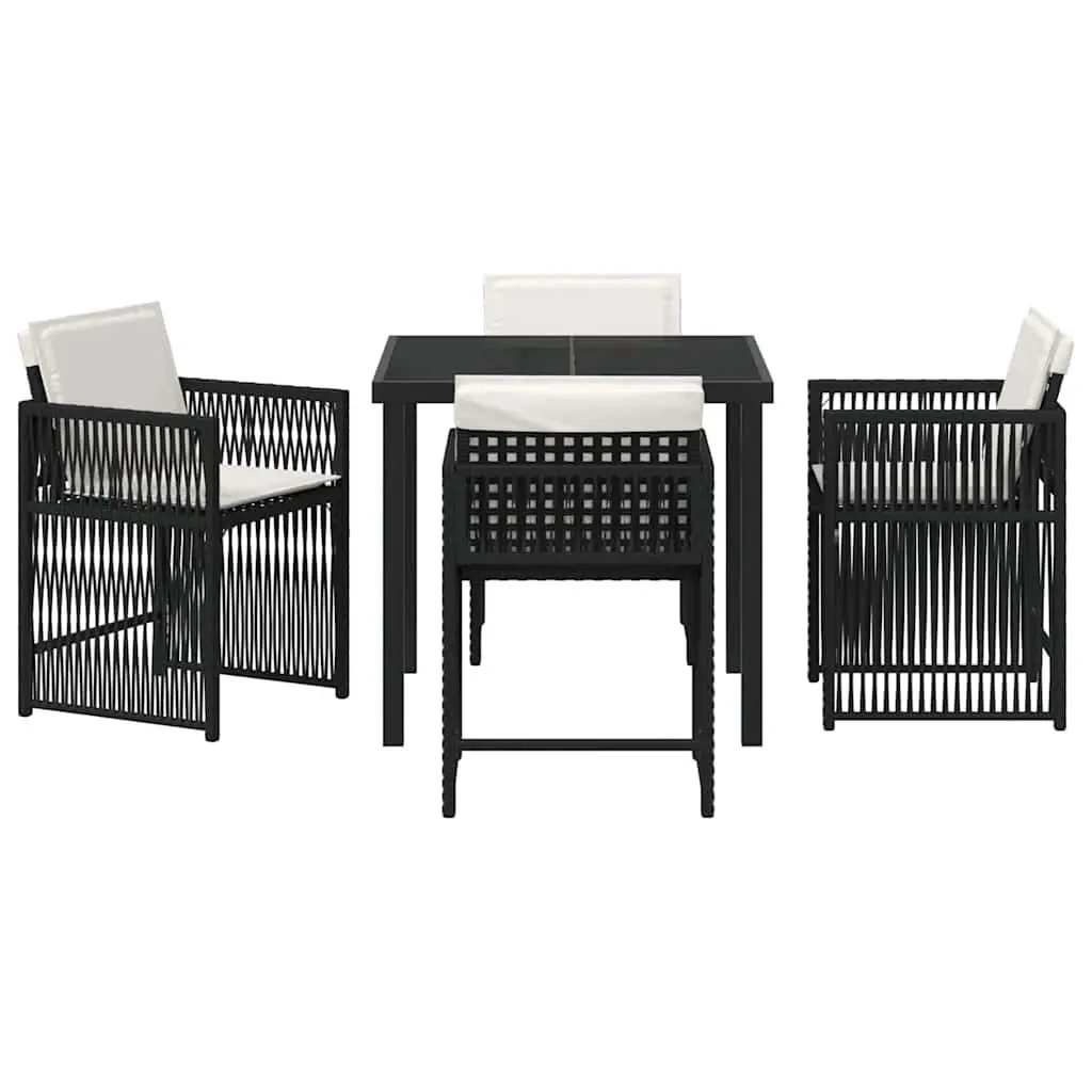 Outdoor Furniture Set Black Poly Rattan Dining Table and Chairs 5 Piece Collection