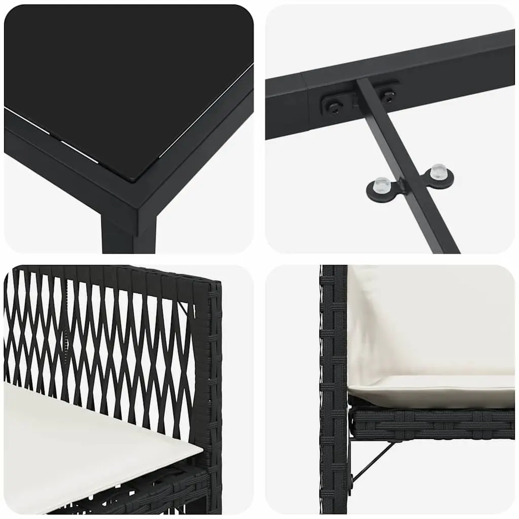 Outdoor Poly Rattan Dining Set 5 Piece Black Furniture Table with Cushioned Chairs