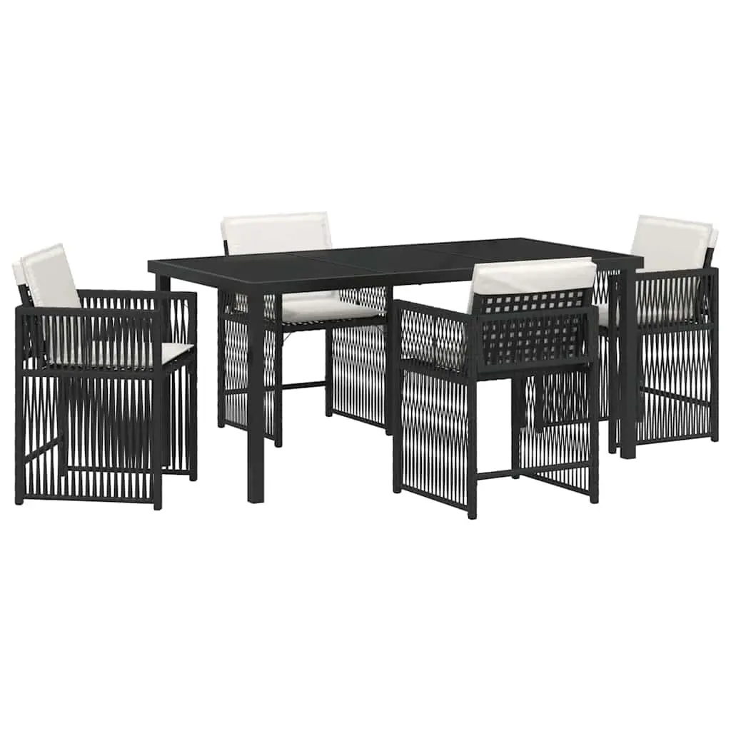 Garden Dining Set 5 Piece Outdoor Furniture Black Poly Rattan Patio Table Chairs