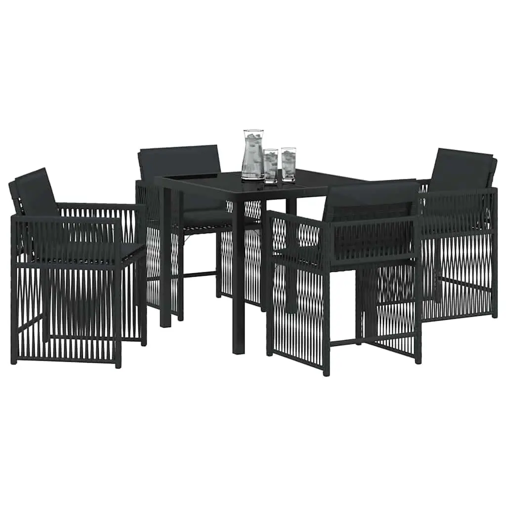 Garden Dining Set 5 Pieces Black Poly Rattan Outdoor Furniture Table Chairs