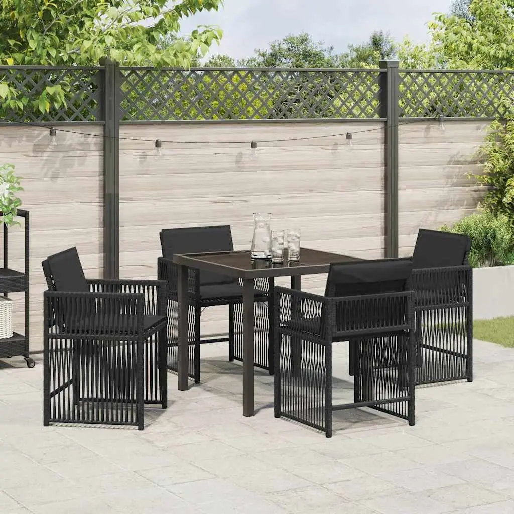 Garden Dining Set 5 Pieces Black Poly Rattan Outdoor Furniture Table Chairs