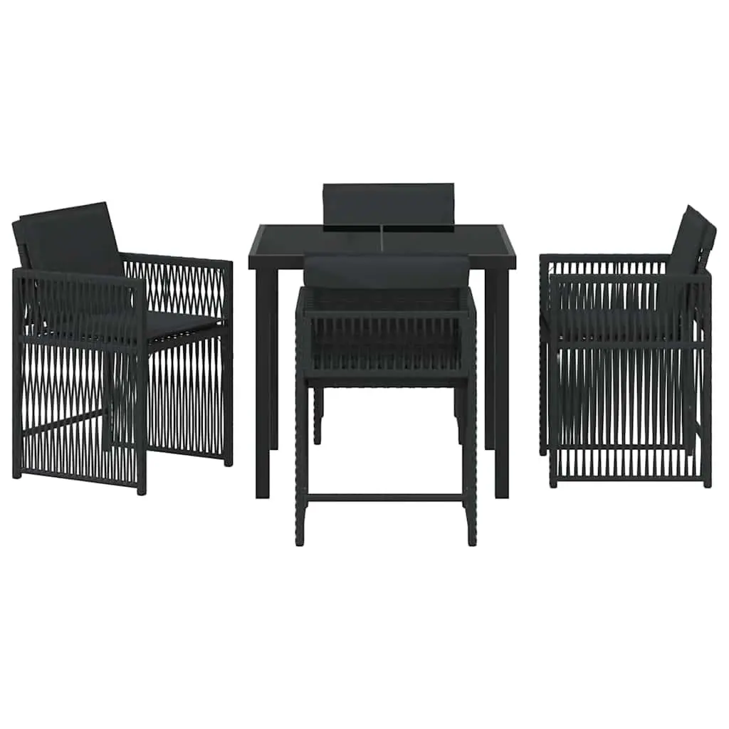 Garden Dining Set 5 Pieces Black Poly Rattan Outdoor Furniture Table Chairs