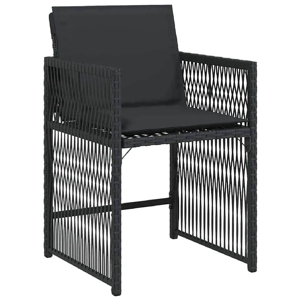 5 Piece Garden Dining Set Black Poly Rattan Chairs and Glass Top Table Outdoor Furniture