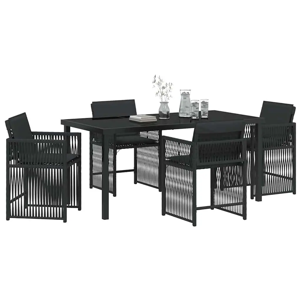 Garden Dining Set Poly Rattan 5 Piece Black Outdoor Furniture Table Chairs
