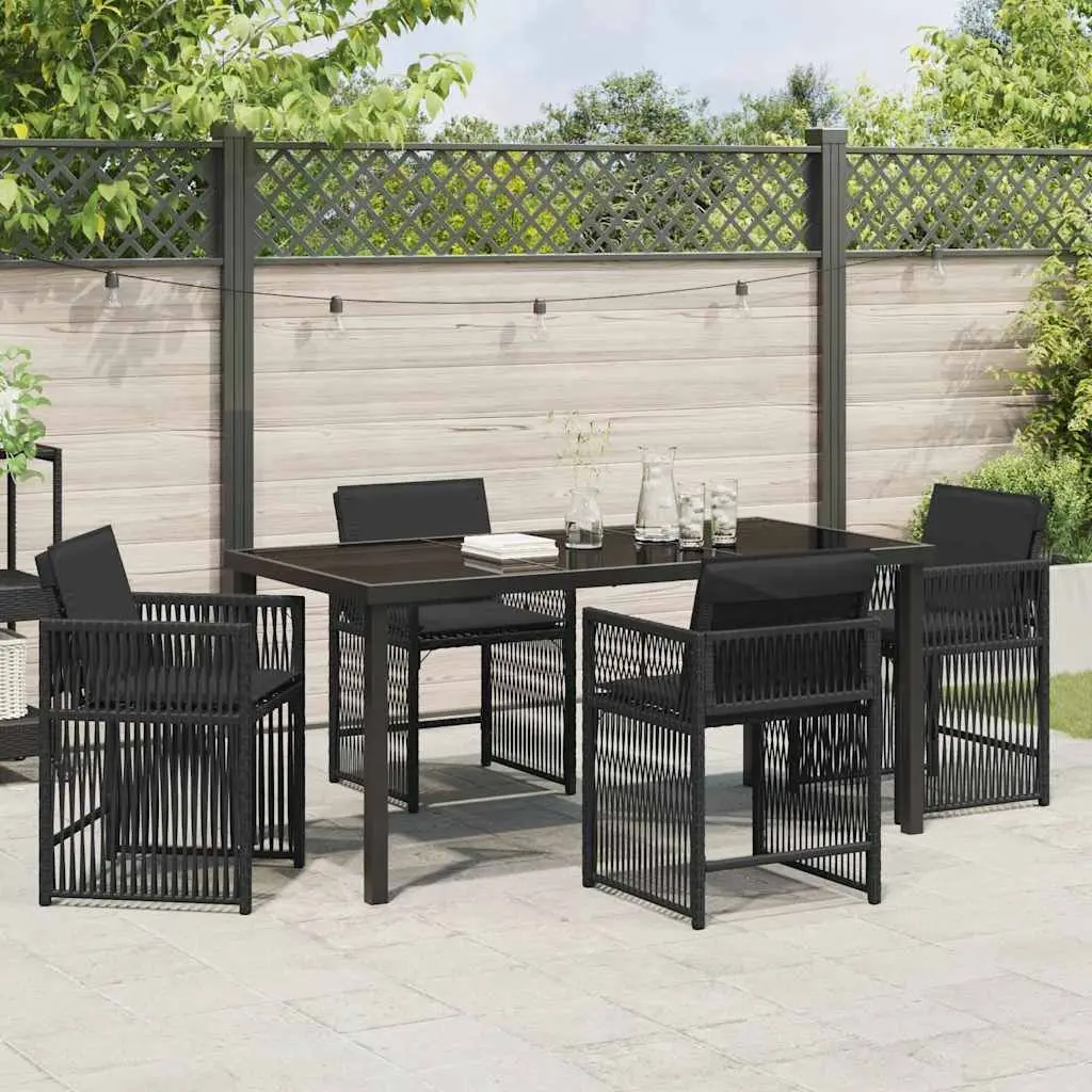 Garden Dining Set Poly Rattan 5 Piece Black Outdoor Furniture Table Chairs