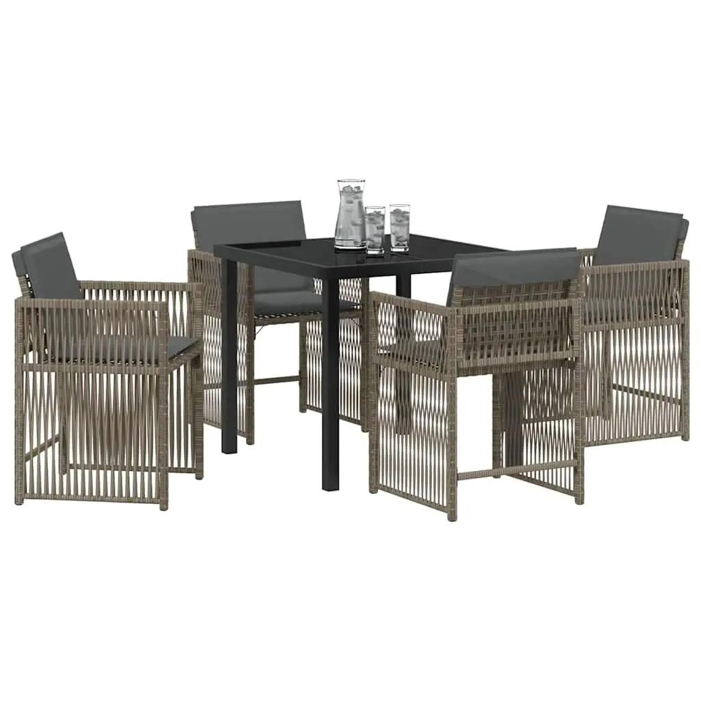 Garden Dining Set 5 Piece Grey Poly Rattan Outdoor Furniture Patio Table Chairs