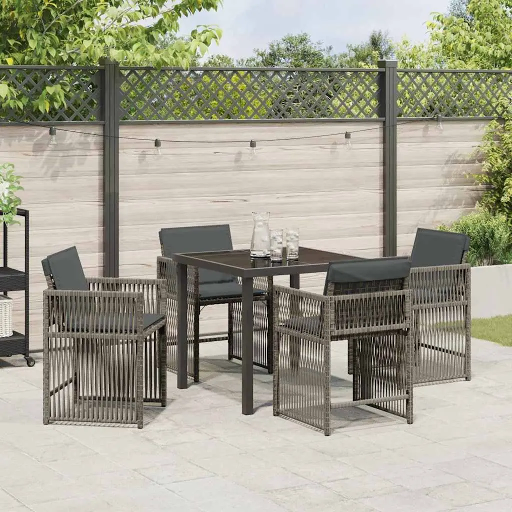 Garden Dining Set 5 Piece Grey Poly Rattan Outdoor Furniture Patio Table Chairs