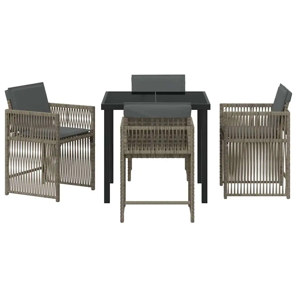 Garden Dining Set 5 Piece Grey Poly Rattan Outdoor Furniture Patio Table Chairs