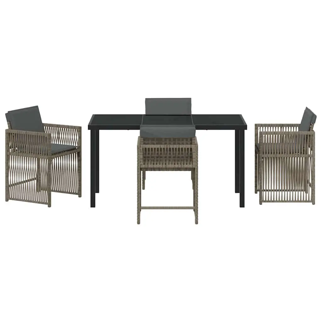Garden Dining Set 5 Pieces Grey Poly Rattan Outdoor Furniture Table Chairs