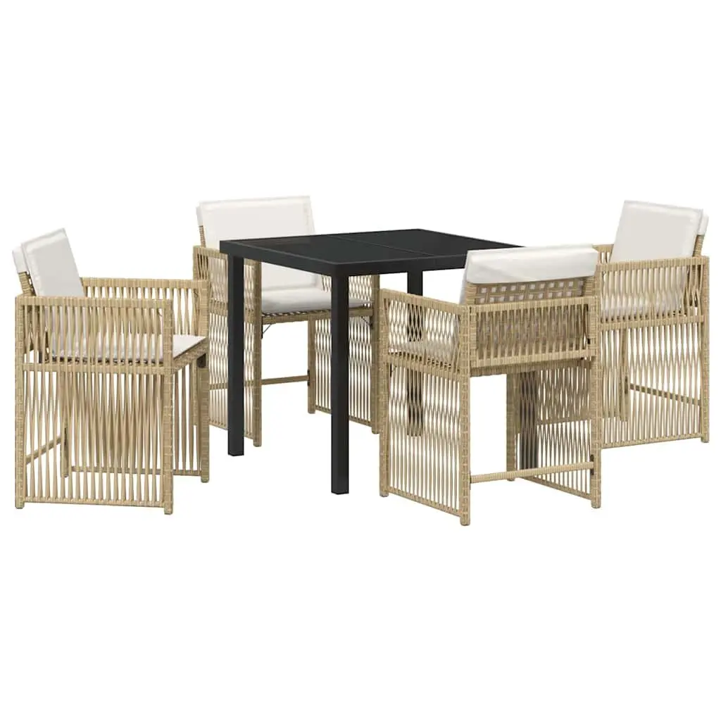 Garden Dining Set Poly Rattan 5 Piece Beige Outdoor Furniture Table Chairs