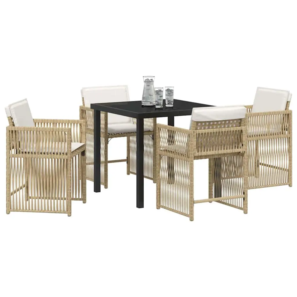 Garden Dining Set Poly Rattan 5 Piece Beige Outdoor Furniture Table Chairs