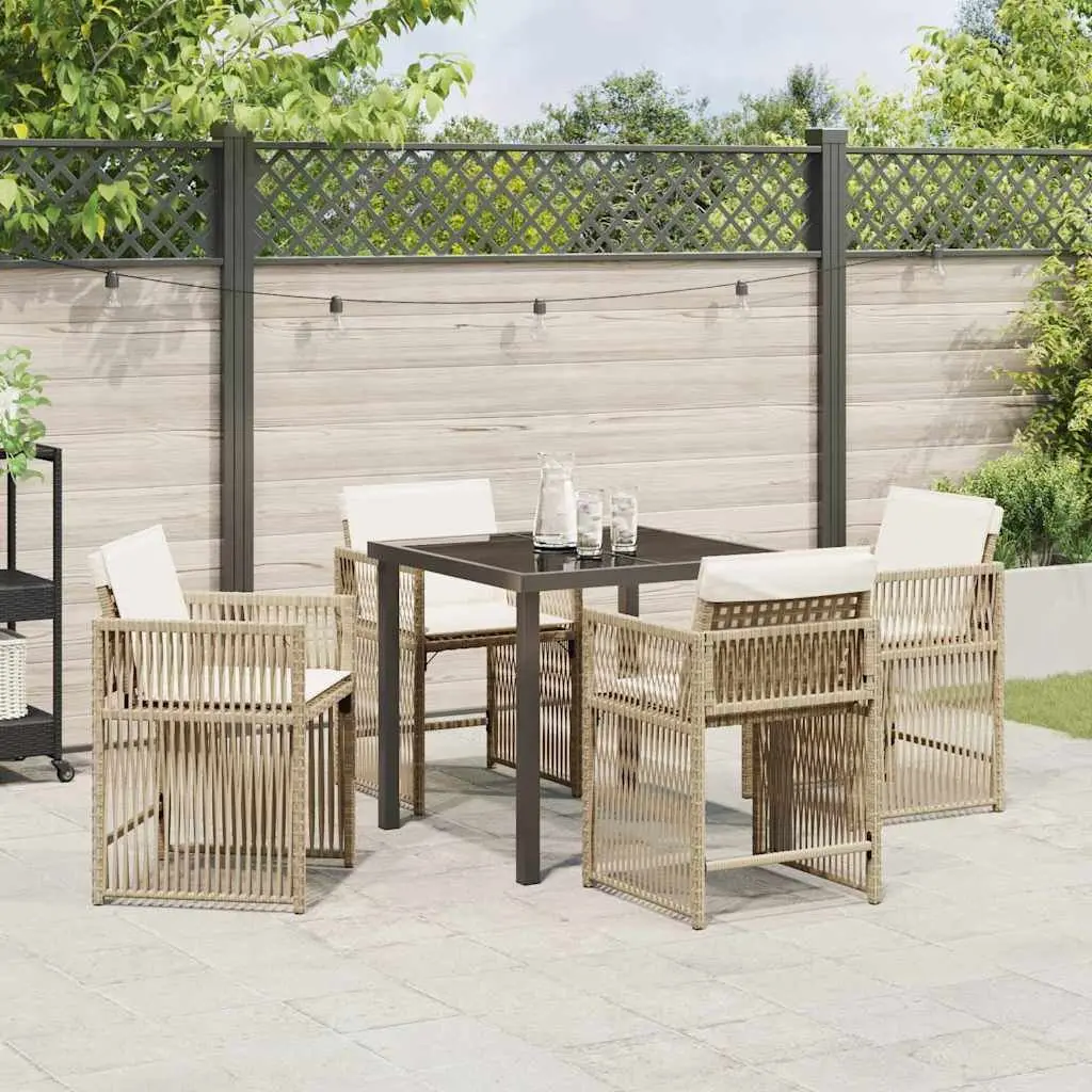 Garden Dining Set Poly Rattan 5 Piece Beige Outdoor Furniture Table Chairs