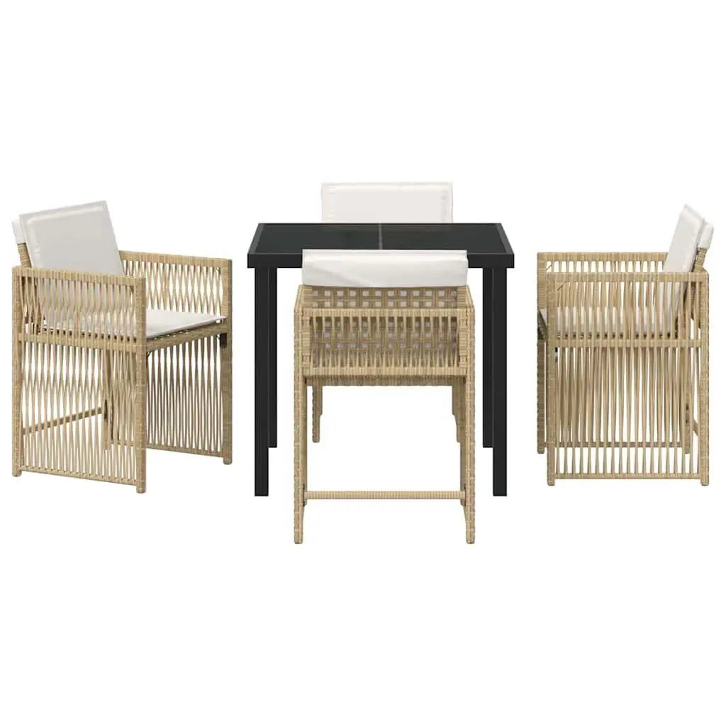 Garden Dining Set Poly Rattan 5 Piece Beige Outdoor Furniture Table Chairs