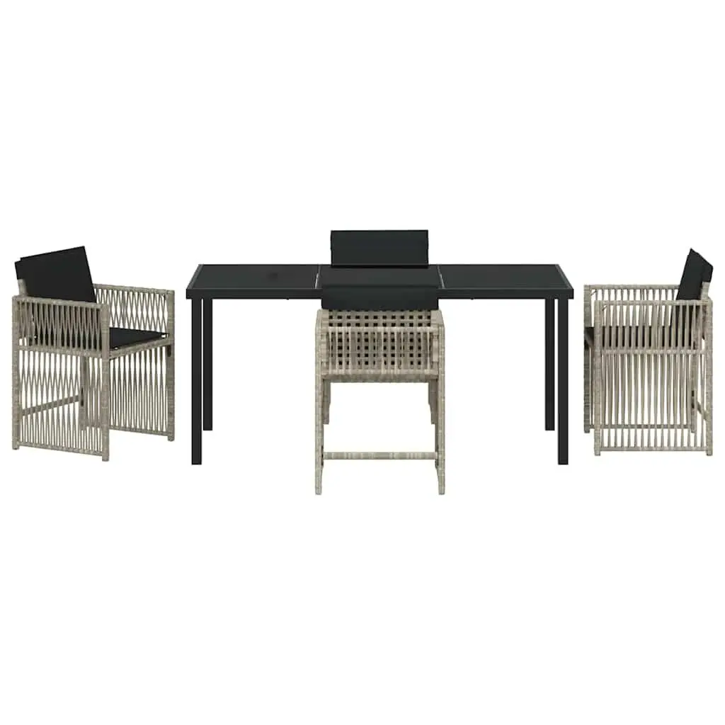 Garden Dining Set Poly Rattan Light Grey 5 Piece Outdoor Furniture with Cushioned Chairs and Glass Top Table