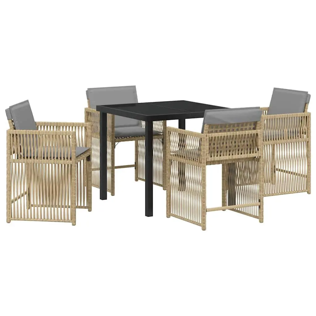 Garden Dining Set 5 Pieces Beige Poly Rattan Outdoor Furniture Patio Table