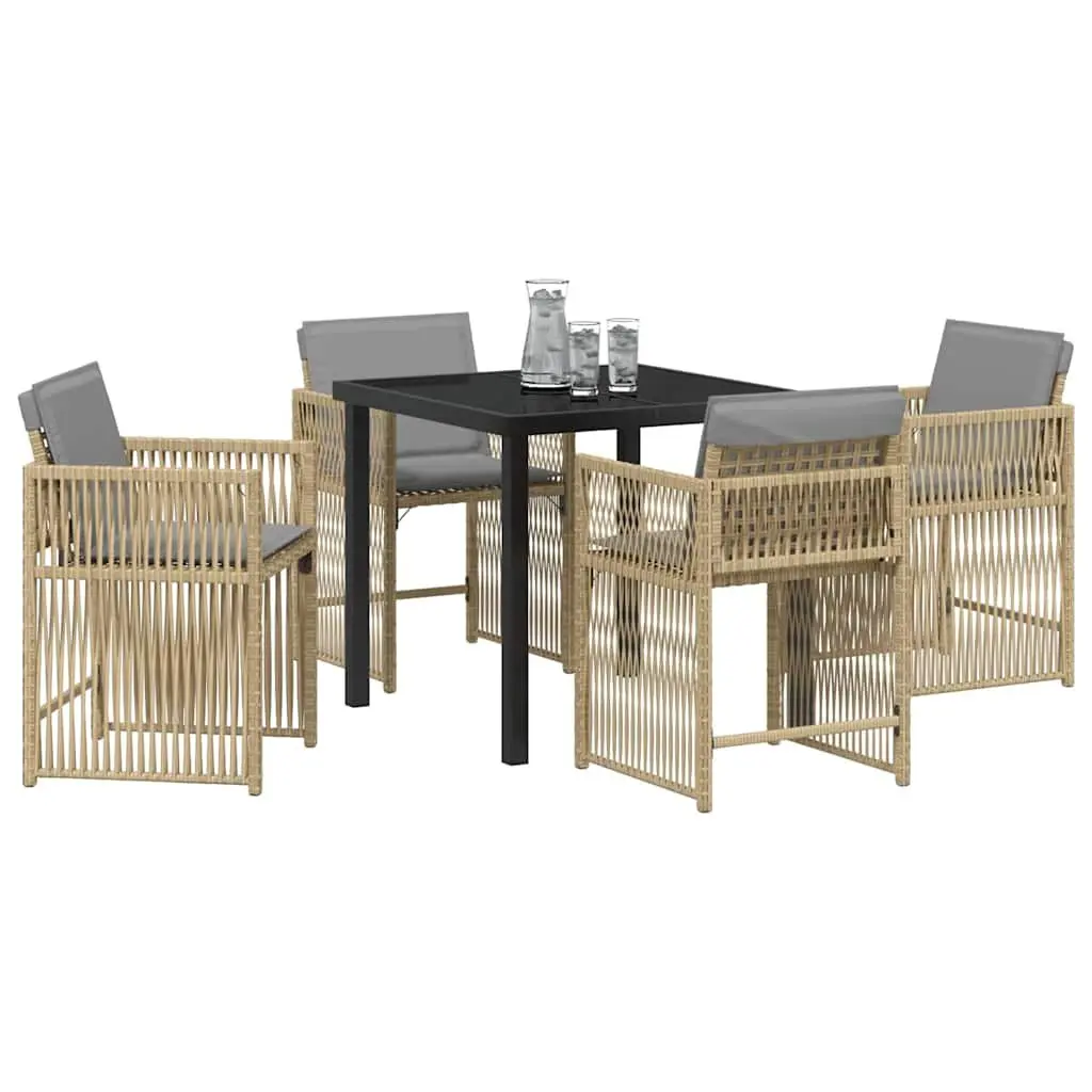 Garden Dining Set 5 Pieces Beige Poly Rattan Outdoor Furniture Patio Table