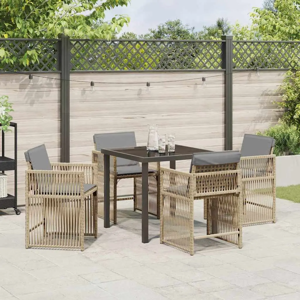 Garden Dining Set 5 Pieces Beige Poly Rattan Outdoor Furniture Patio Table