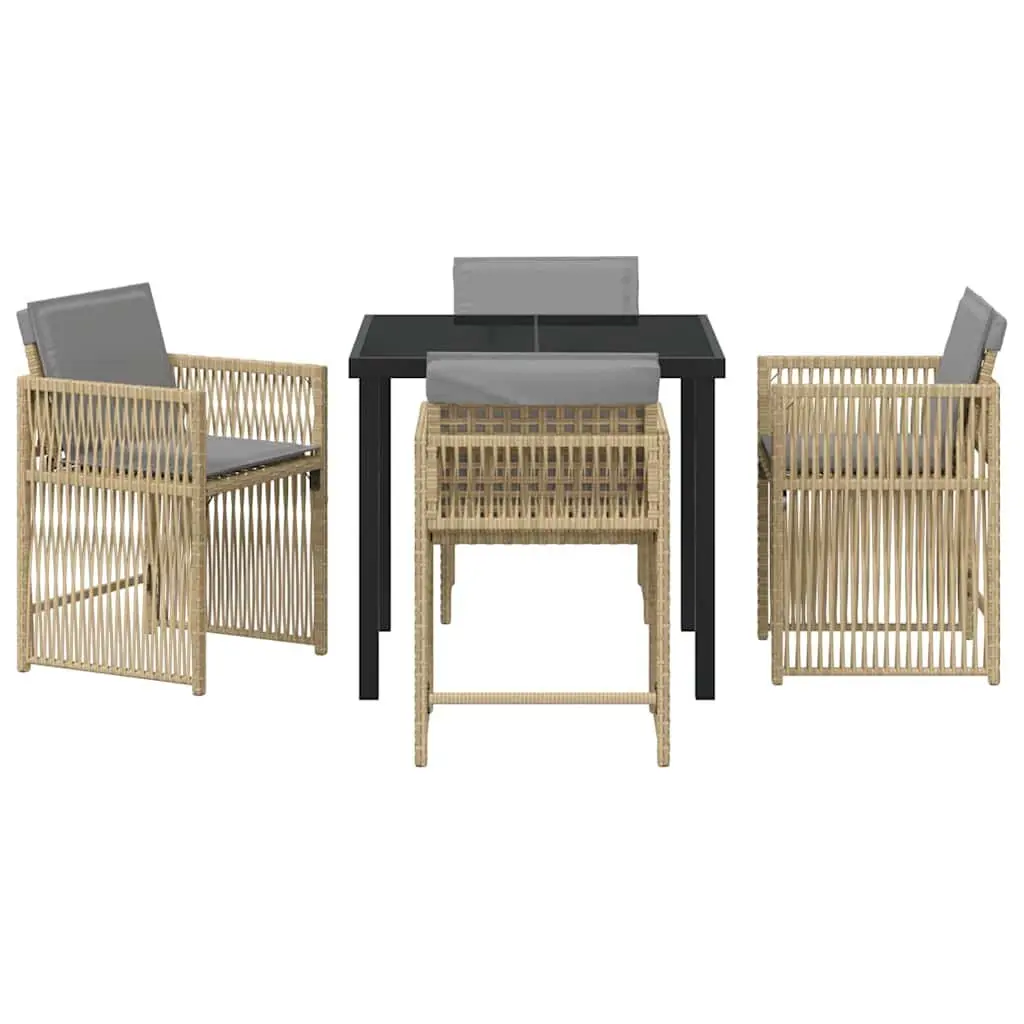Garden Dining Set 5 Pieces Beige Poly Rattan Outdoor Furniture Patio Table