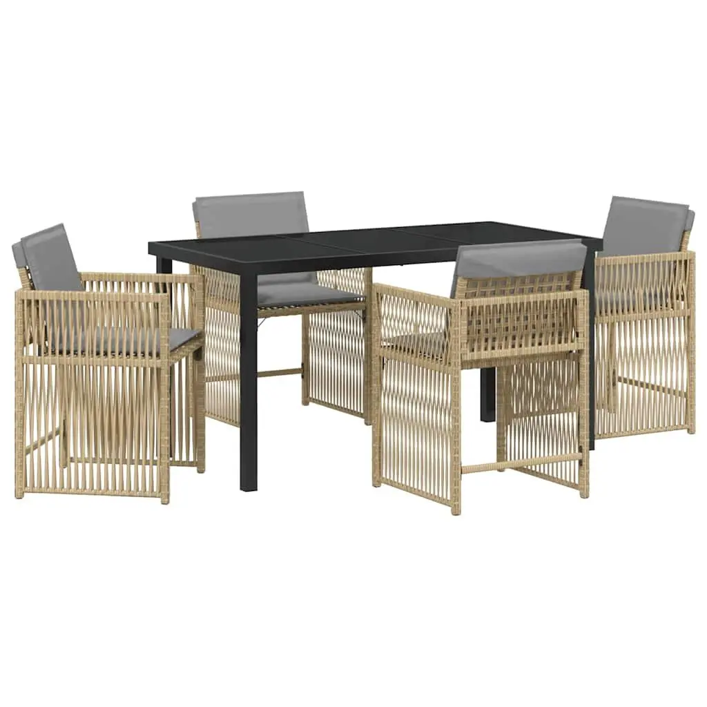 Garden Dining Set 5 Piece Outdoor Furniture Beige Poly Rattan Table Chairs