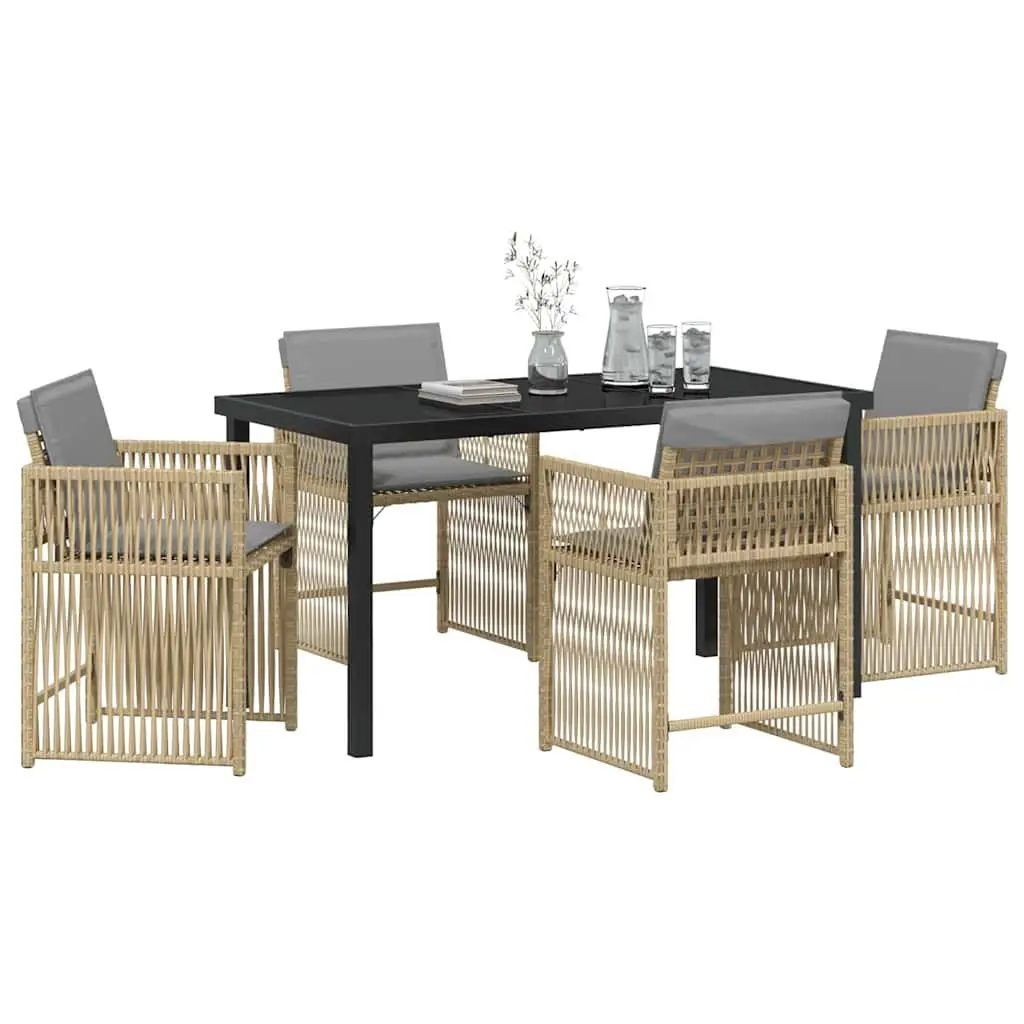 Garden Dining Set 5 Piece Outdoor Furniture Beige Poly Rattan Table Chairs
