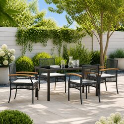 Functional 5-Piece Outdoor Dining Set with Rattan Chairs