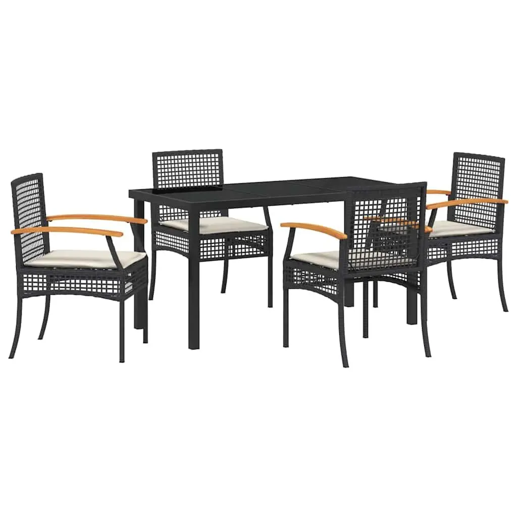 Garden Dining Set 5 Piece Black Rattan Chairs Glass Table