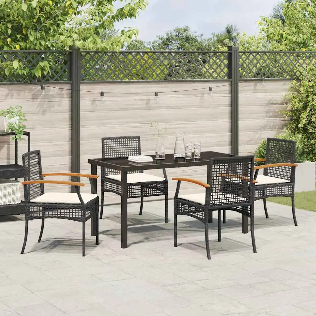 Garden Dining Set 5 Piece Black Rattan Chairs Glass Table