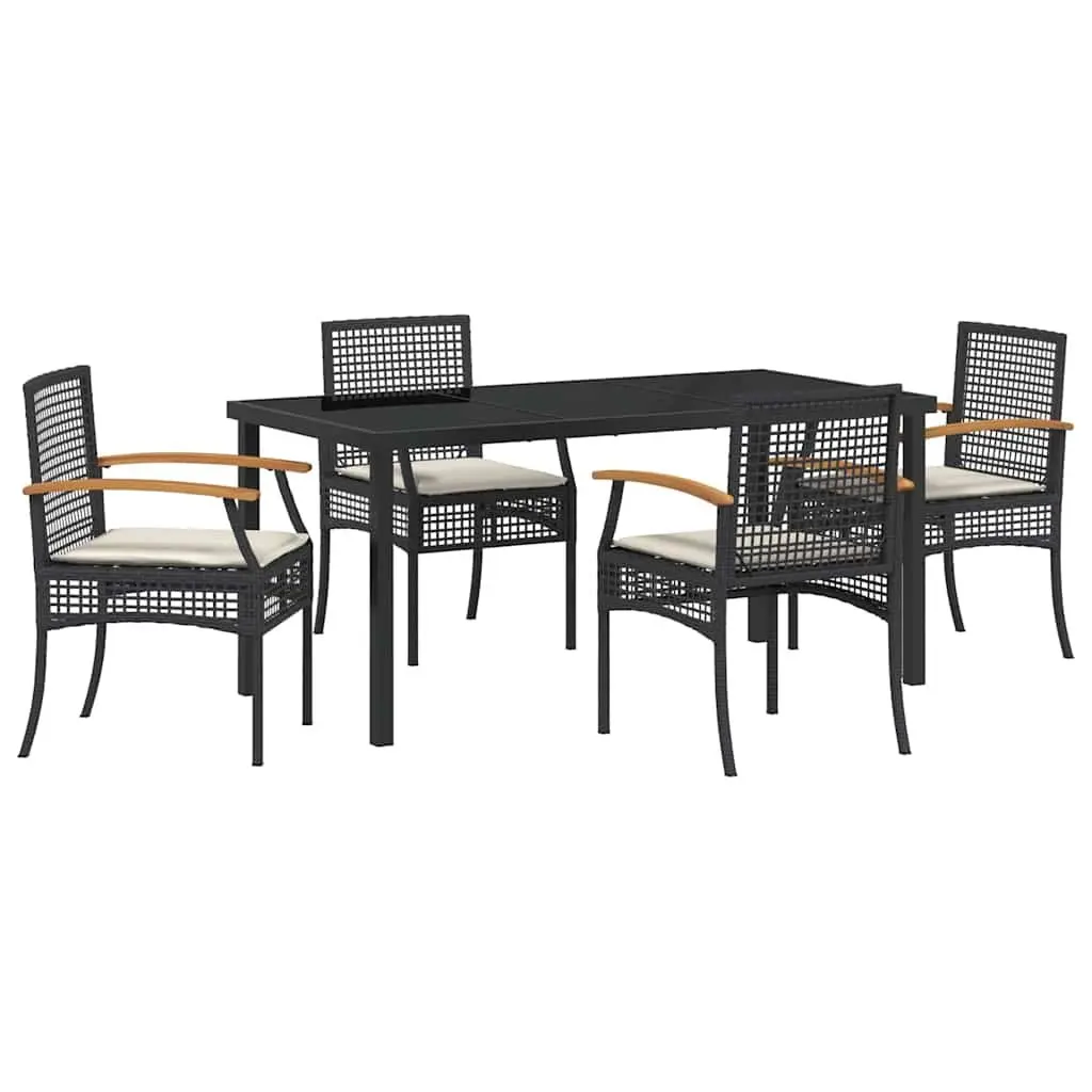 Garden Dining Set Glass Top Table Black Rattan Chairs 5 Piece Outdoor Furniture