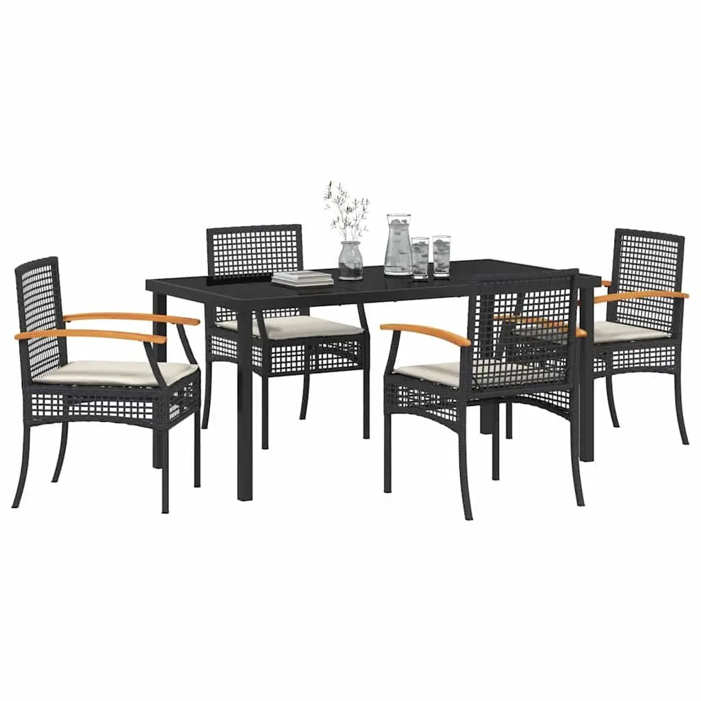 Garden Dining Set Glass Top Table Black Rattan Chairs 5 Piece Outdoor Furniture