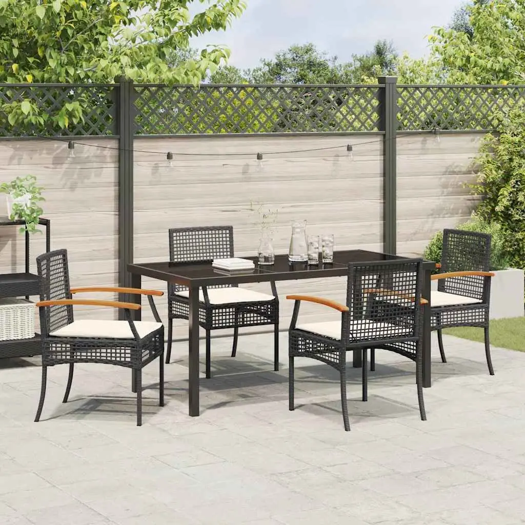 Garden Dining Set Glass Top Table Black Rattan Chairs 5 Piece Outdoor Furniture