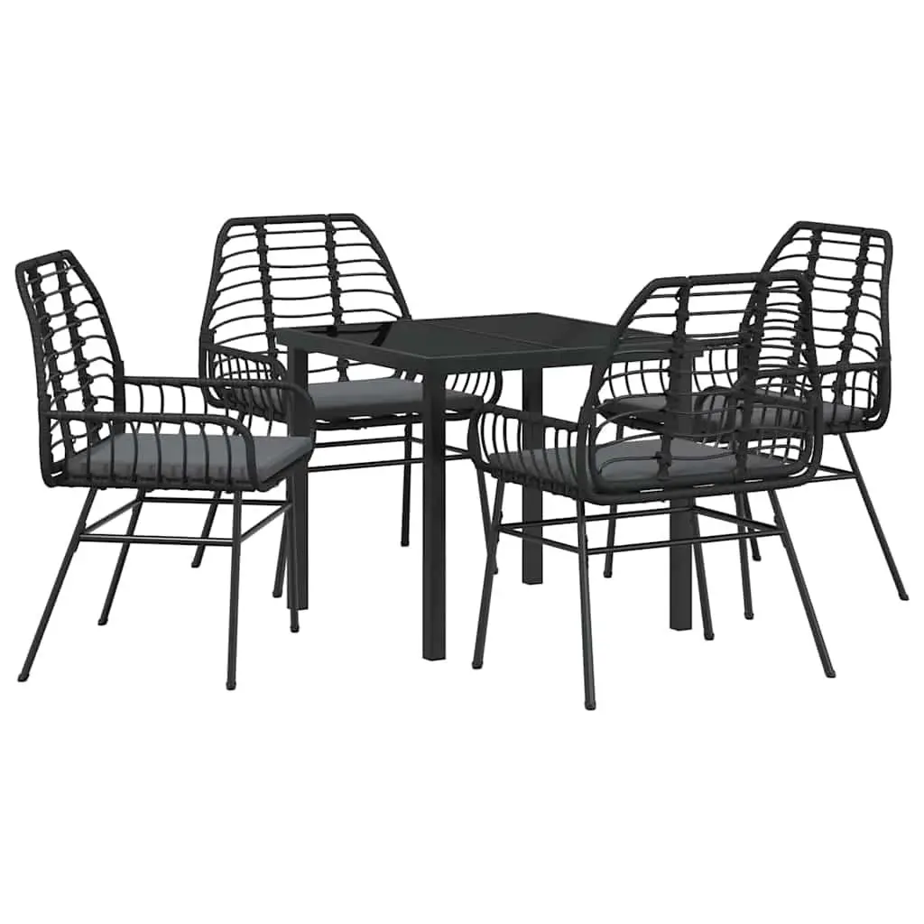 Outdoor Garden Dining Set 5 Pieces Black Poly Rattan Patio Furniture Table