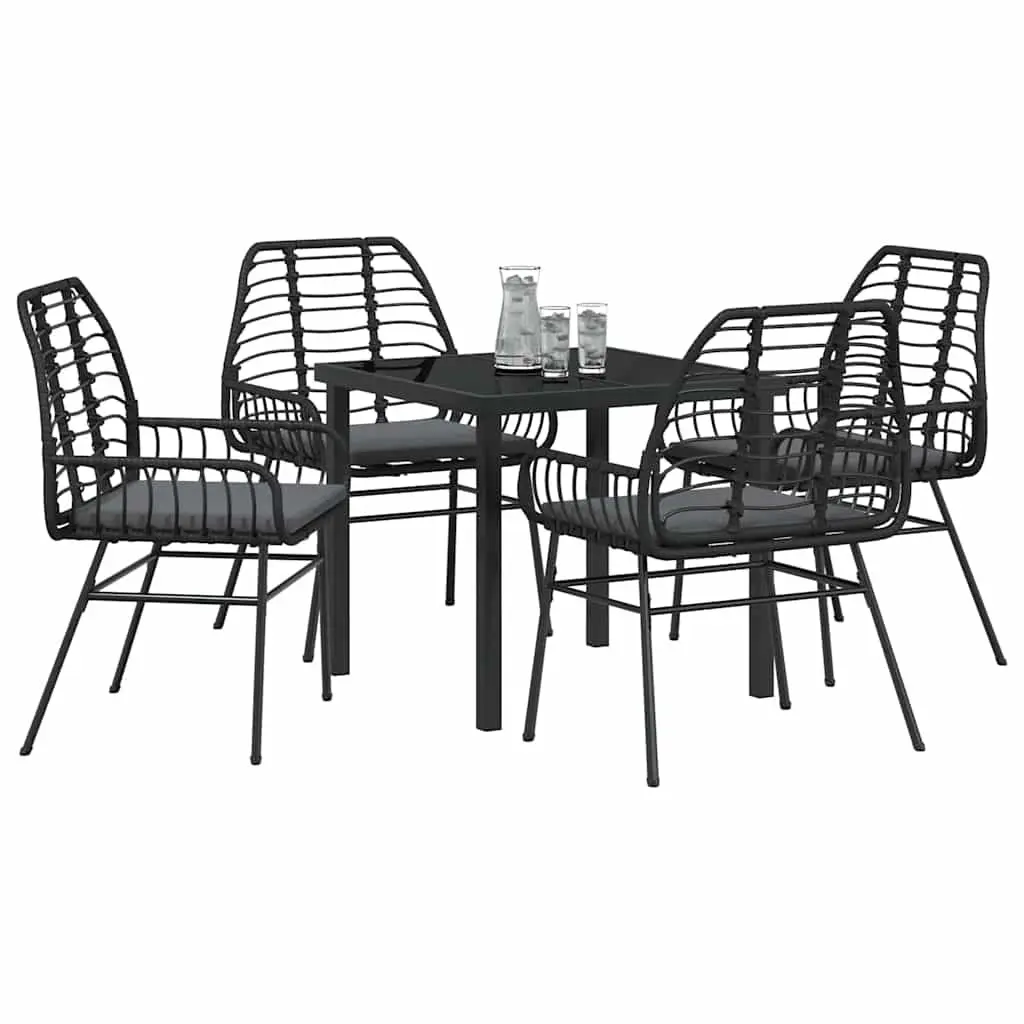 Outdoor Garden Dining Set 5 Pieces Black Poly Rattan Patio Furniture Table
