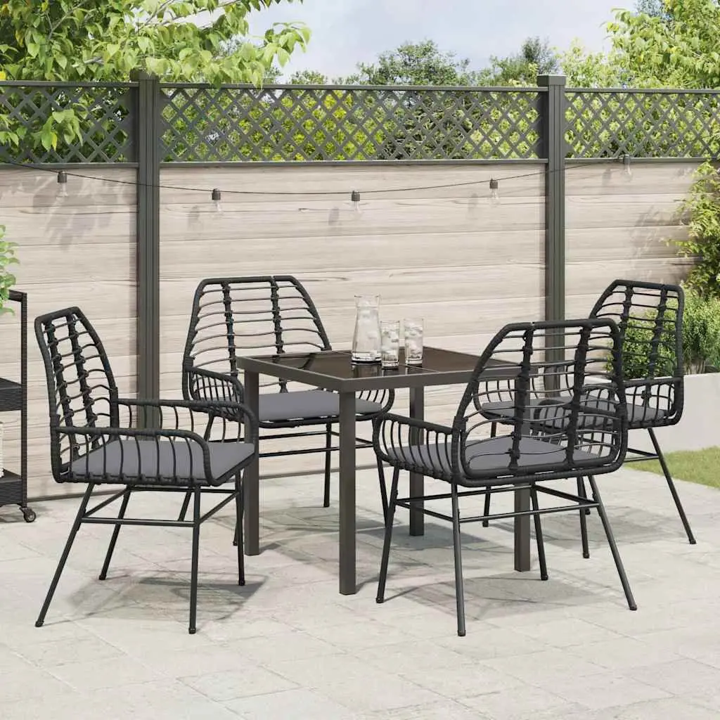 Outdoor Garden Dining Set 5 Pieces Black Poly Rattan Patio Furniture Table