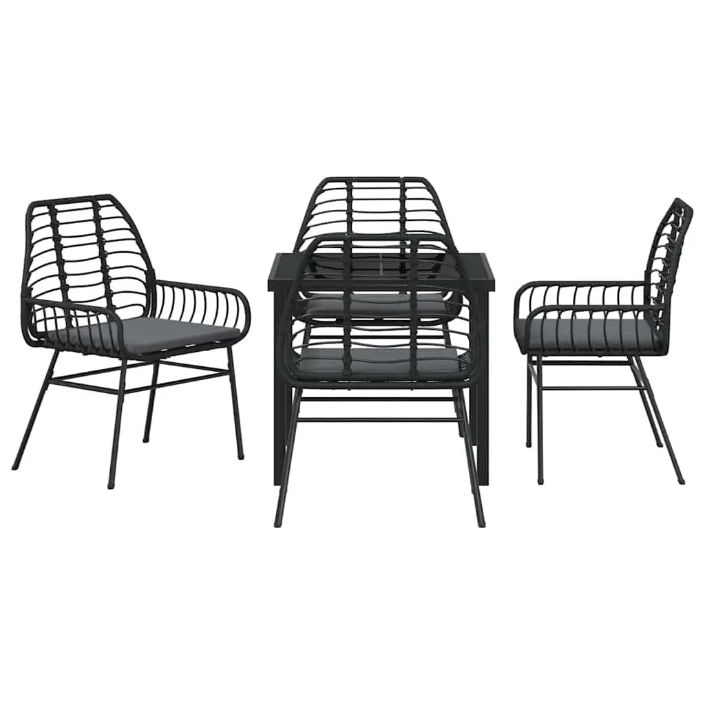 Outdoor Garden Dining Set 5 Pieces Black Poly Rattan Patio Furniture Table