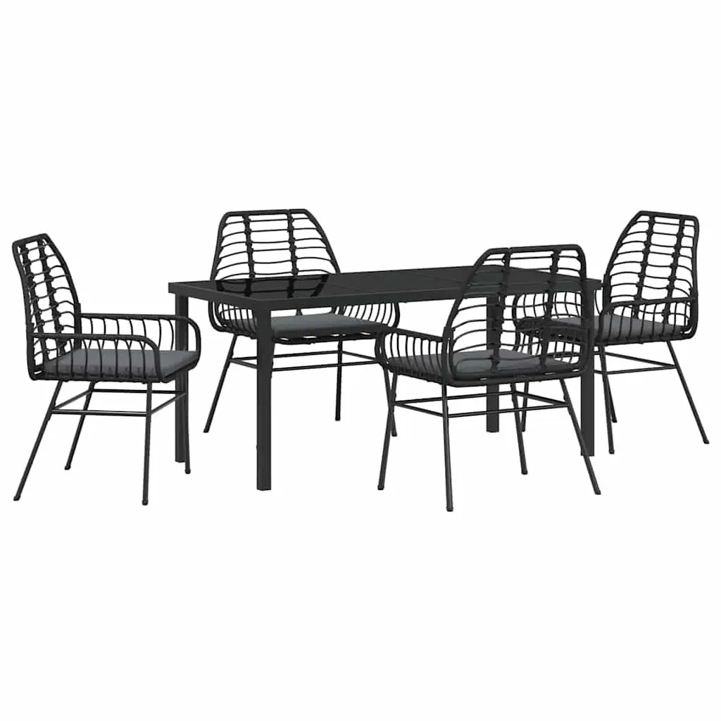 5 Piece Outdoor Dining Set Poly Rattan Black Table Chairs