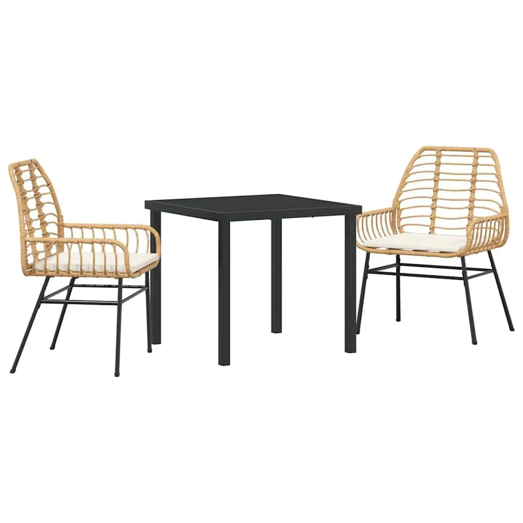 Outdoor Garden Dining Set 3-Piece Poly Rattan Patio Furniture Brown