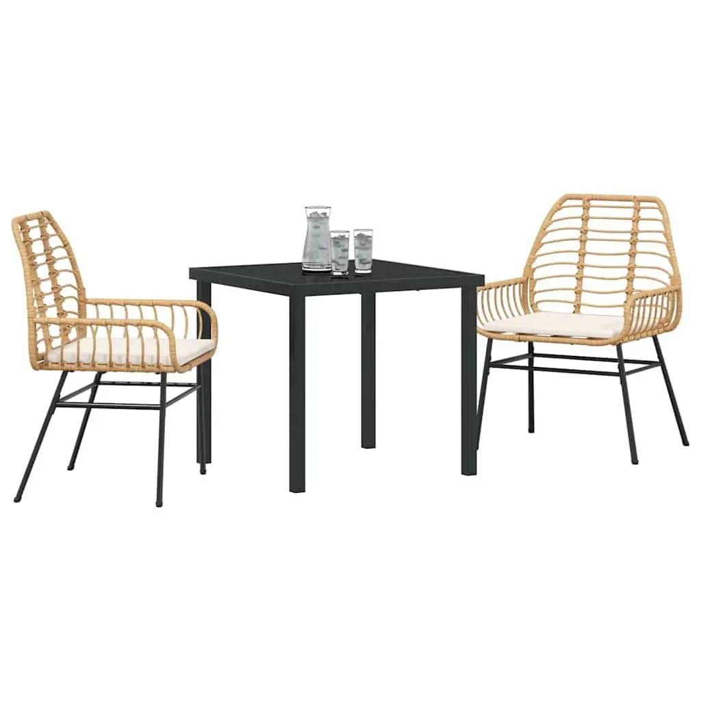 Outdoor Garden Dining Set 3-Piece Poly Rattan Patio Furniture Brown