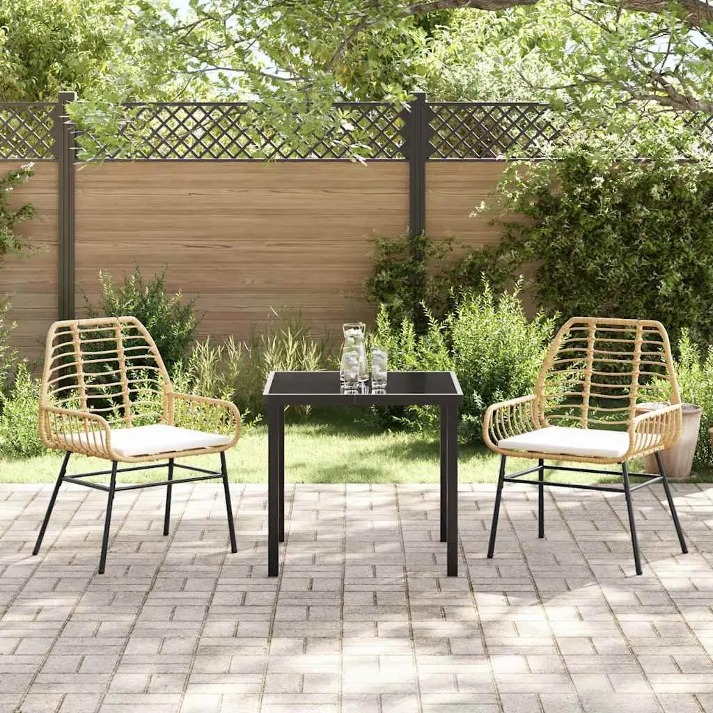 Outdoor Garden Dining Set 3-Piece Poly Rattan Patio Furniture Brown