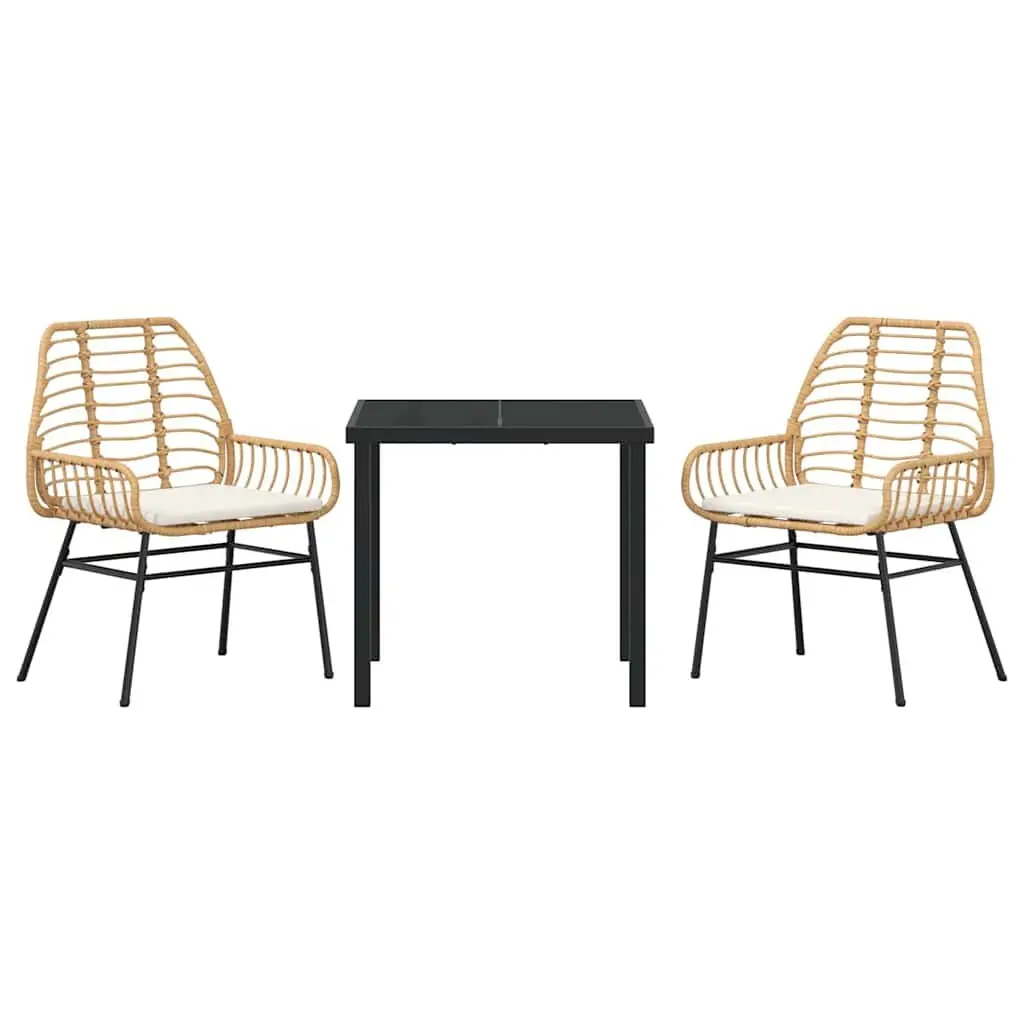 Outdoor Garden Dining Set 3-Piece Poly Rattan Patio Furniture Brown