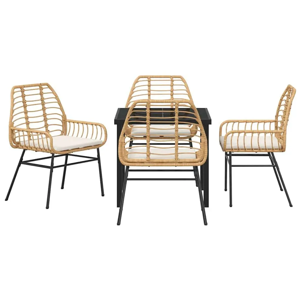 Outdoor Dining Set 5 Pieces Poly Rattan Brown Furniture with Glass Top Dining Table and Chairs for Garden and Patio