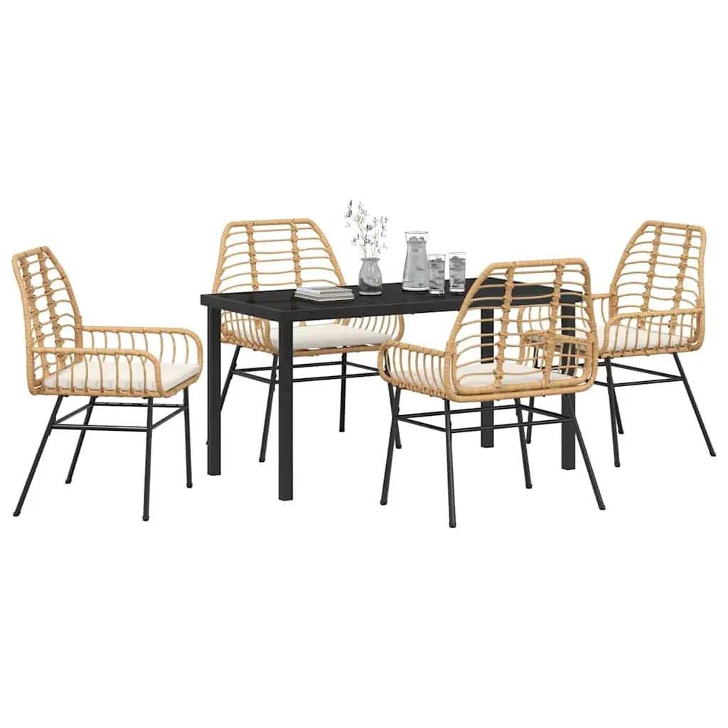 Garden Dining Set 5 Pieces Outdoor Furniture Poly Rattan Patio Brown