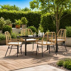 Outdoor Dining Set – 5-Piece Brown Poly Rattan