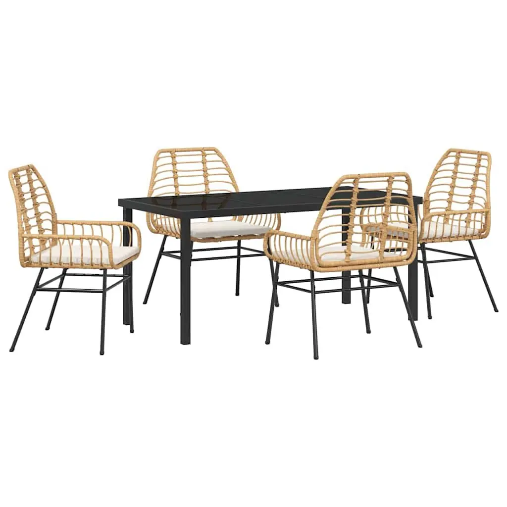Garden Dining Set 5 Pieces Outdoor Patio Furniture Brown Poly Rattan Table