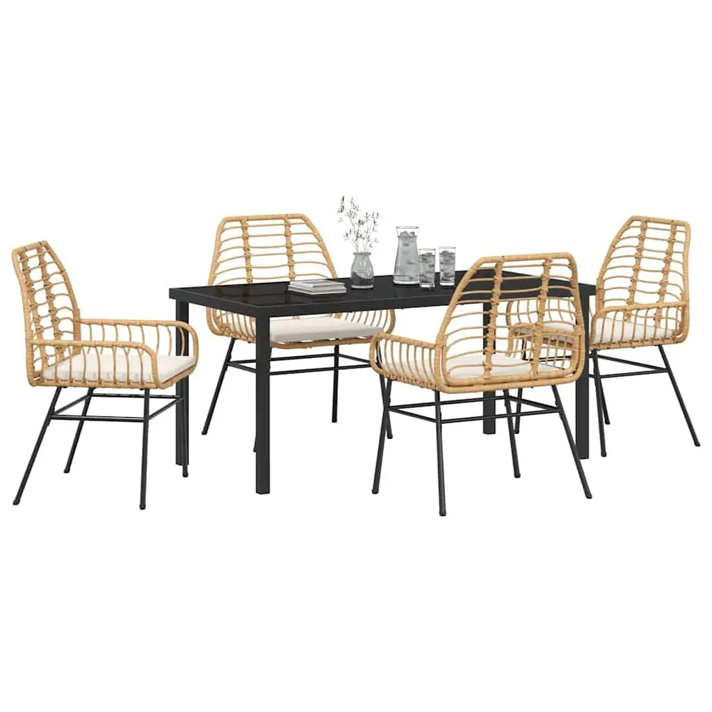 Garden Dining Set 5 Pieces Outdoor Patio Furniture Brown Poly Rattan Table