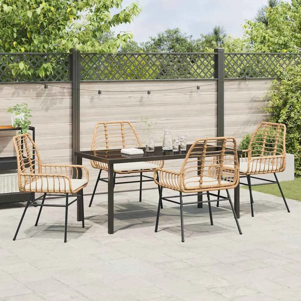 Garden Dining Set 5 Pieces Outdoor Patio Furniture Brown Poly Rattan Table