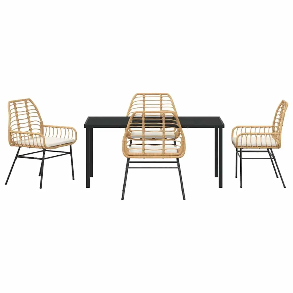 Garden Dining Set 5 Pieces Outdoor Patio Furniture Brown Poly Rattan Table