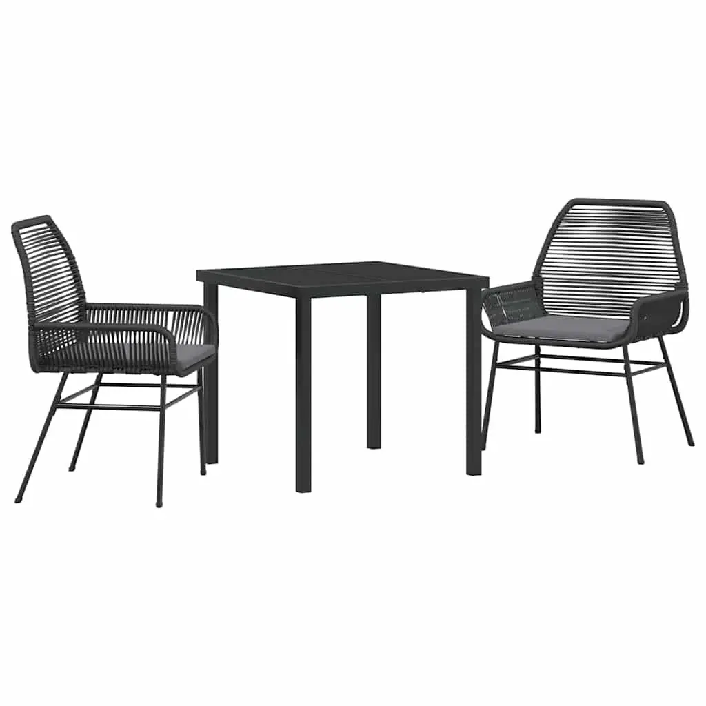 Outdoor Dining Set 3 Pieces Black Poly Rattan Garden Furniture Chairs Table
