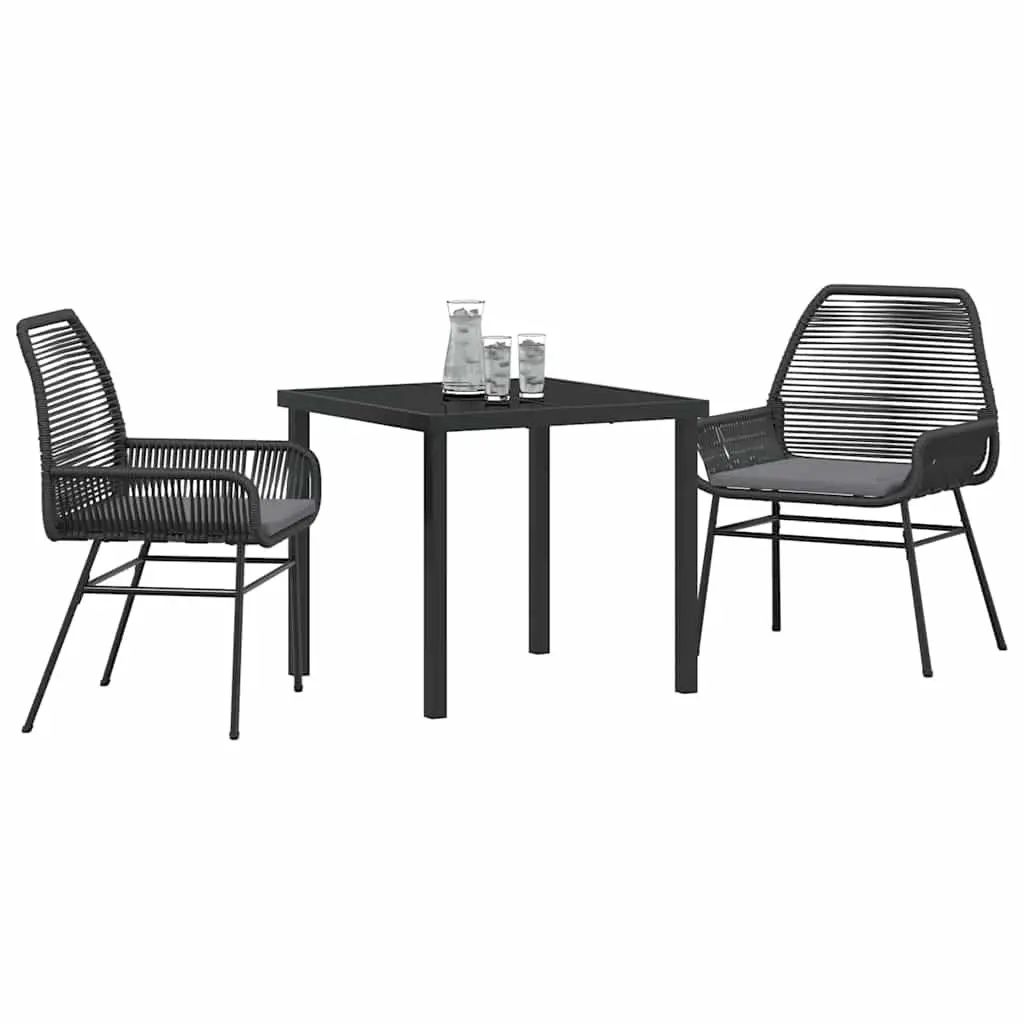 Outdoor Dining Set 3 Pieces Black Poly Rattan Garden Furniture Chairs Table